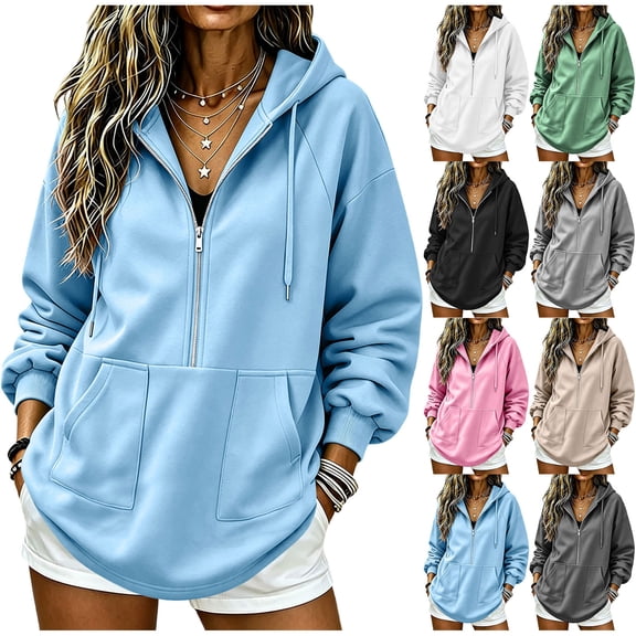 Half Zip Sweatshirts for Women Long Sleeve Oversized Sweatshirts Womens Fall Casual Hoodies with Pockets