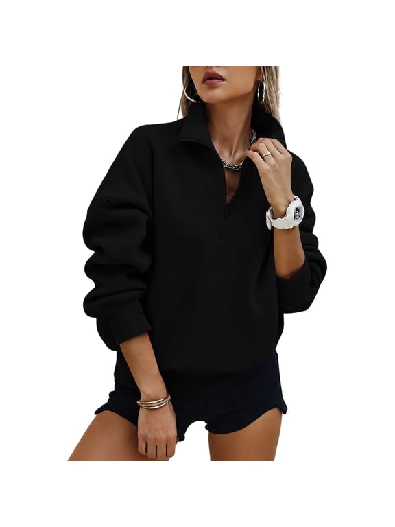 Half Zip Sweatshirts for Women Oversized Drop Shoulder Pullover Ribbed Cuffs Fall Winter Fashion Clothing