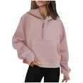 thumbnail image 1 of Half Zip Sweatshirts for Women V Neck Long Sleeve Fleece Hoodies Solid Color Pullover Fall 2025 Winter Blouse Tops,Pink,L, 1 of 4