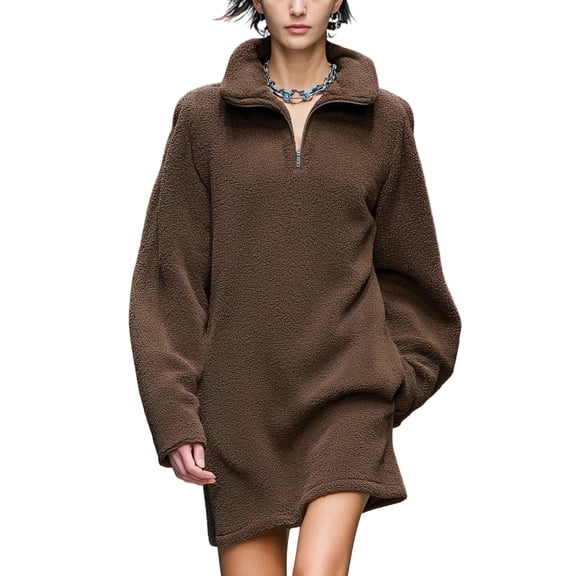 Half Zip Tennis Dress, Solid Color Sleeveless Belted Short Bodycon Dress, Sporty Chic for Gym, Casual Wear & Street Style Coffee XL