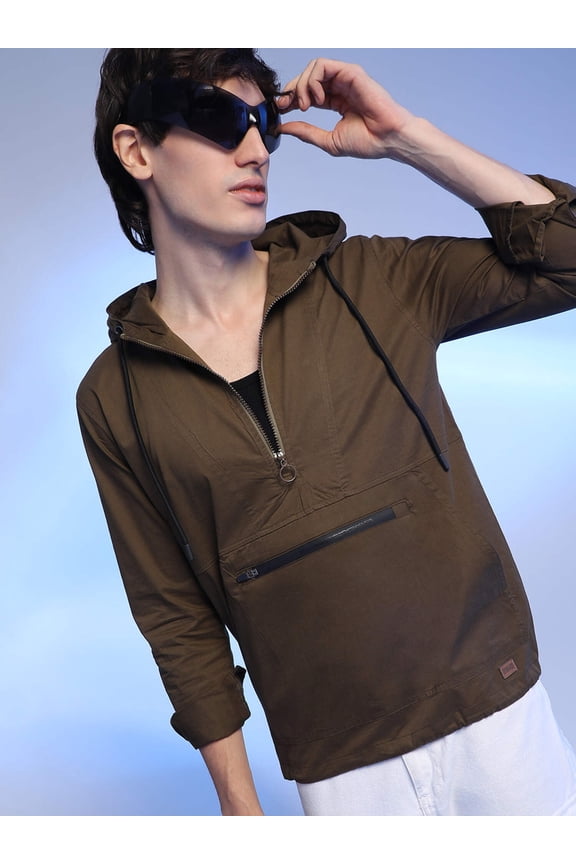 Half-Zip Utility Jacket With Contrast Drawstring