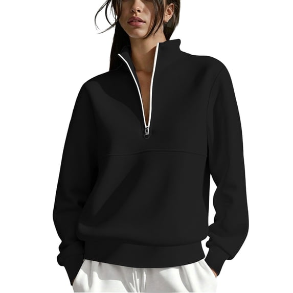 Half Zip Womens Sweatshirt Pullover Tops Casual Lapel Long Sleeve Shirts Fall Trendy Solid Color Hoodies Sweatshirts