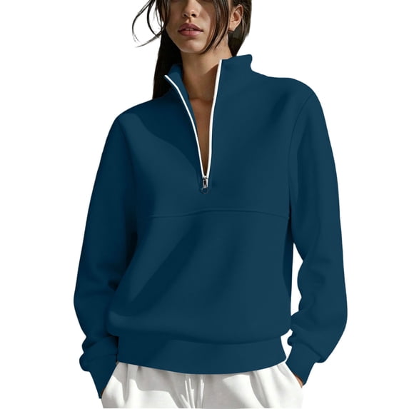 Half Zip Womens Sweatshirt Pullover Tops Casual Lapel Long Sleeve Shirts Fall Trendy Solid Color Hoodies Sweatshirts