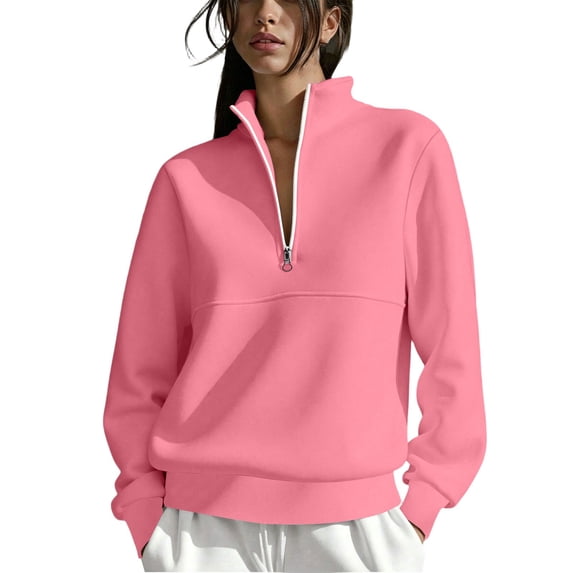 Half Zip Womens Sweatshirt Pullover Tops Casual Lapel Long Sleeve Shirts Fall Trendy Solid Color Hoodies Sweatshirts