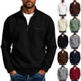 thumbnail image 1 of Half-Zipper Sweatshirts for Men Solid Color Waffle Knit Sweater Loose Casual Half-Zip Stand Collar Long Sleeve Shirt Pullover Sizes S-2XL, 1 of 8