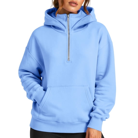 Half Zipper Women's Hoodie Women Y2k Sweatshirt Hoodies Cute Hoodies Soft Hoodie Women Oversized Long Sleeve Sweater Tops Comfy Hoodies Comfort Sweatshirt,Blue2,L