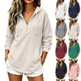 thumbnail image 1 of Half Zipper Women's Hoodie Womens Sweatshirts Trendy Women Oversized Long Sleeve Sweater Tops Clothes for College Students Holiday Party Blouses Ladies Sweatshirts，Beige，2XL, 1 of 9