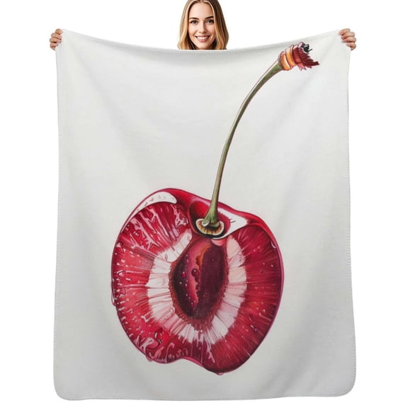 Half a red cherry Juicy watercolor Flannel Blanket Warm Soft Bedding Throws Winter Camping Chair Sofa Bed