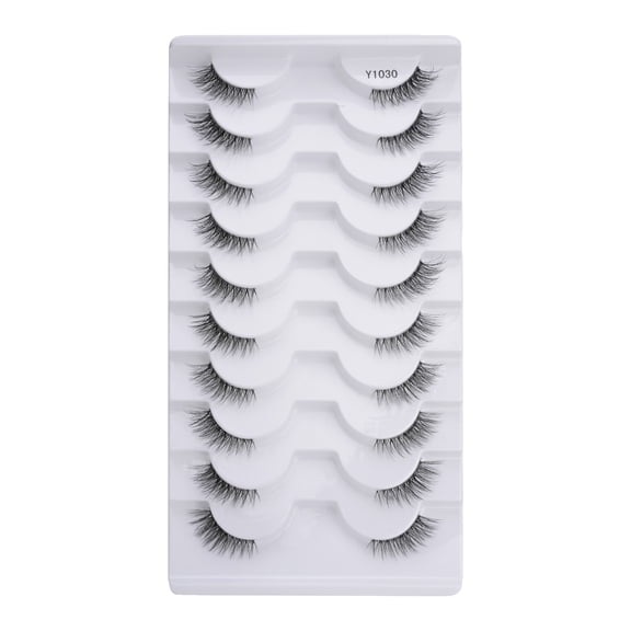 Half-eye false eyelashes, 10 pairs, clear band, extra dense at outer corner, natural & lively, thick & crisscross