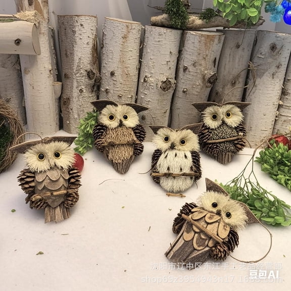 Half-faced owl made of natural straw, straw animal pendant, small owl, tourist attraction souvenir, Christmas decoration