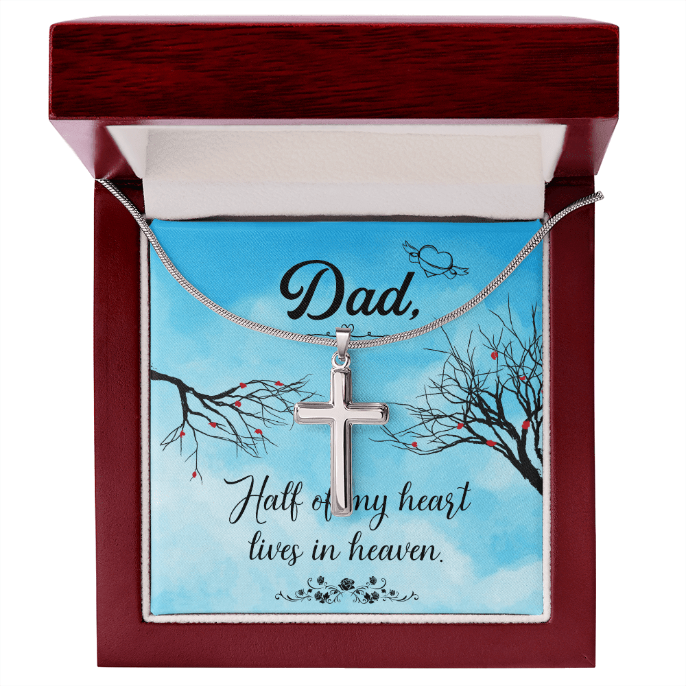 Half of My Heart Dad Memorial Gift Dad Memorial Cross Necklace Sympathy