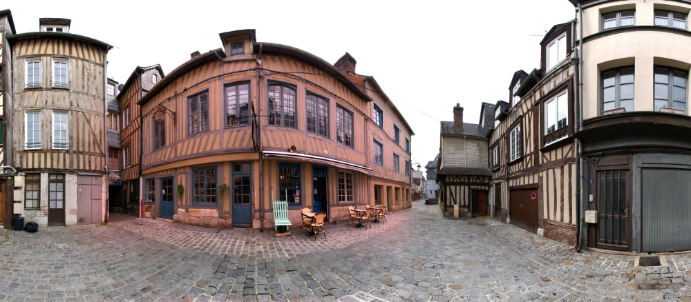 Half-timbered houses Pont-Audemer Eure Haute-Normandy France Canvas Art - Panoramic Images (36 x 12)