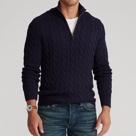 Half-zip Thick Needle Twisted Cotton Super Soft Sweater
