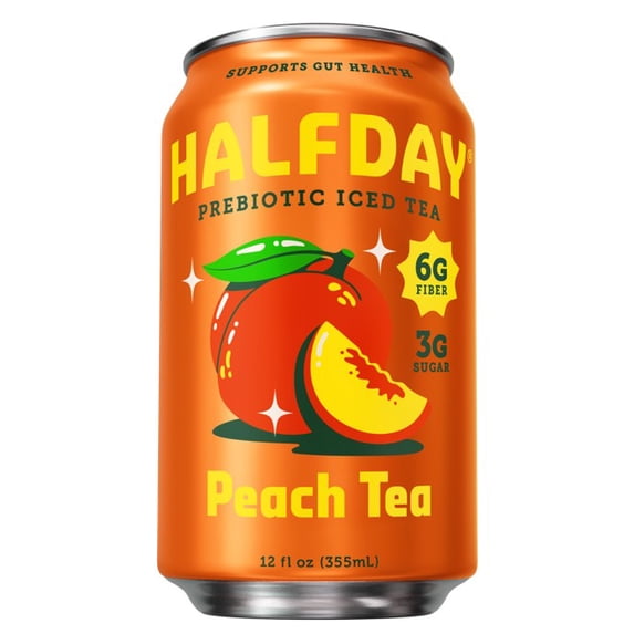 Halfday Prebiotic Peach Iced Tea Drink, 6g Fiber, 12 fl oz Single Can