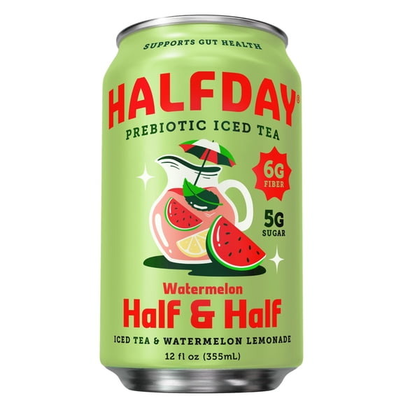 Halfday Prebiotic Watermelon Half & Half Iced Tea, 6g Fiber, 5g Sugar, 45 Cal, 12 fl oz