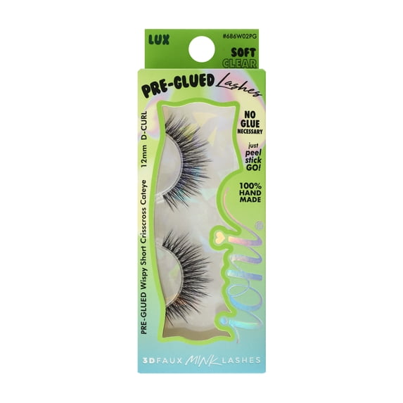 IONI Cosmetics PRE-GLUED CLEAR BAND lash LUX, wispy short crisscross cateye, D-curl 12mm