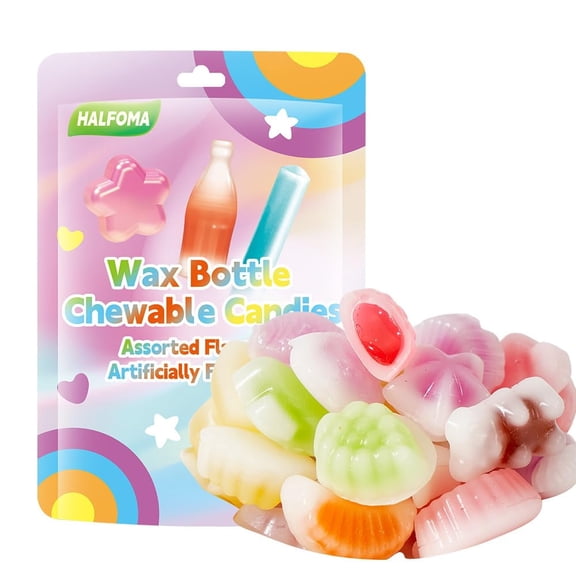 Halfoma Wax Bottle Candy BCF26 with Syrup in the middle,Assorted Fruit Flavors,Various styles,Suitable for Chewing to Relieve Stress, Playing Games, and Various Gatherings,32 Candies,60g