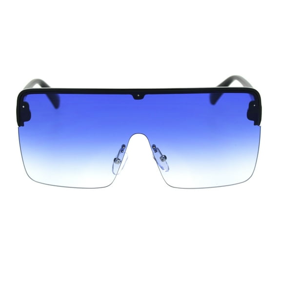 Halfrim Oversize Square Rectangular Shield Racer Sunglasses Black Blue