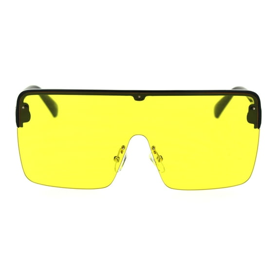Halfrim Oversize Square Rectangular Shield Racer Sunglasses Black Yellow