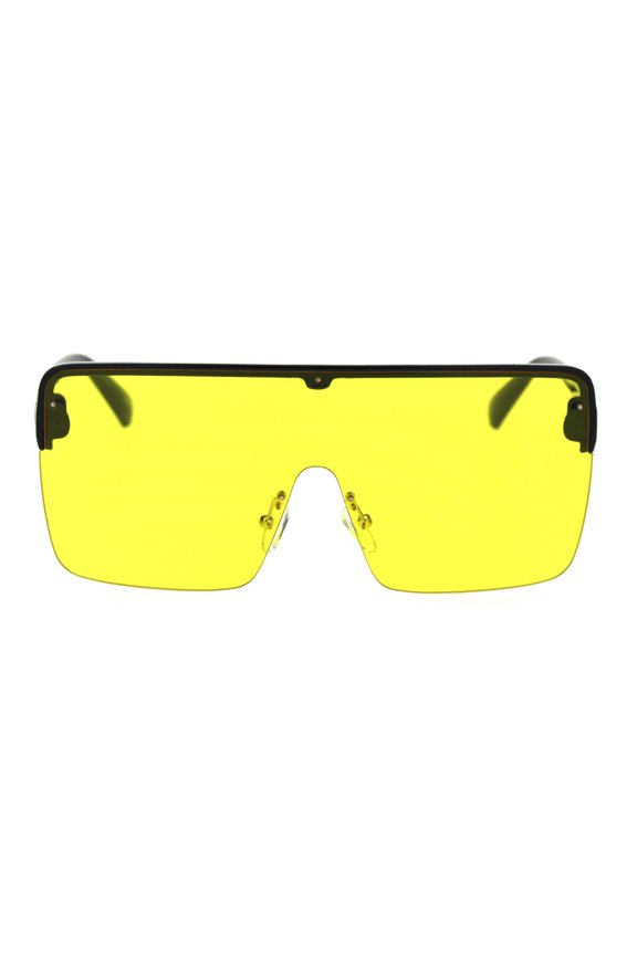 Halfrim Oversize Square Rectangular Shield Racer Sunglasses Black Yellow