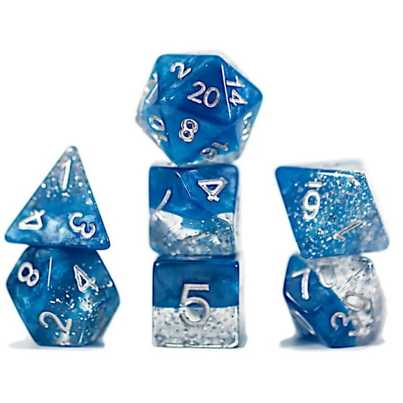 Halfsies Dice: Glitter Edition - Blue - 7 Piece Dice Set, Gate Keeper Games