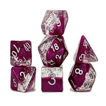 Halfsies Dice: Glitter Edition Wine - 7 Piece RPG Dice Set, Gate Keeper Games, Roleplaying, Comes In Plastic Dice Keeper, Wine & Fine Silver Glitter, 2 Tone Dice Set