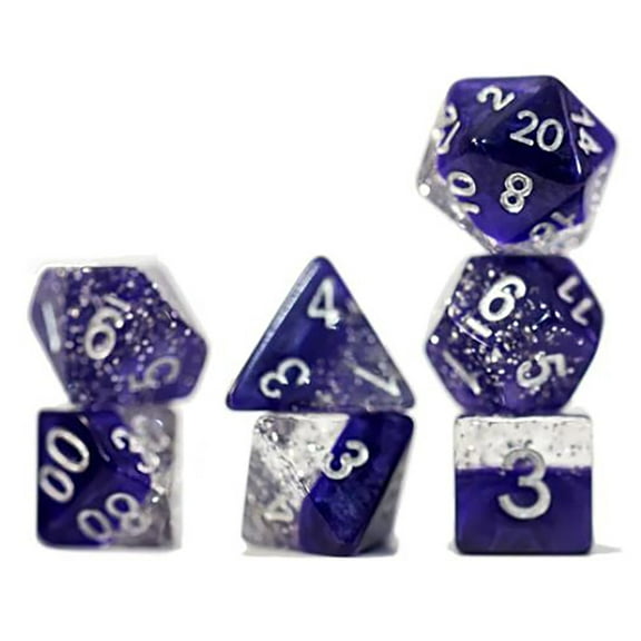 Halfsies Dice: Glitter Purple - Sparkle Edition - 7 Piece Dice Set, Gate Keeper Games
