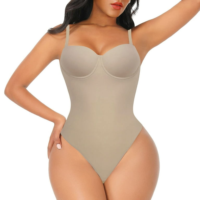 Women Backless Bra Body Shapewear Seamless U Plunge Bodysuit Bridal Thong  Shaper Bodysuit Corset for Slimming Underwear (Color : White, Size : Medium)