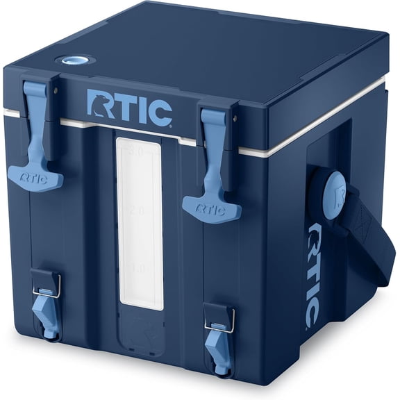 Halftime Water Cooler 3 Gallon Portable Carrier Container, Drink Beverage Dispenser, Stackable with 2 Taps, Bottleless, BPA-Free, for Sports, Camping, BBQ, Parties, Picnic, Navy & Denim