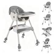 Halicool Adjustable 6-in-1 Convertible Baby High Chair, Double-Layered Tray with Game Board, BPA-Free Food Grade Material, Portable with Wheels