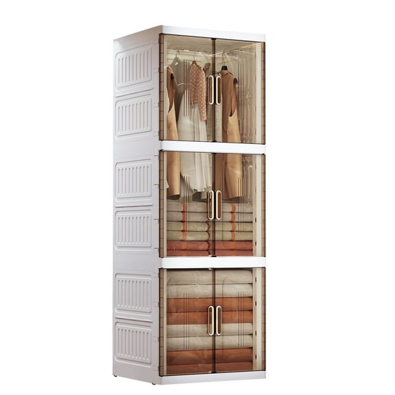 Halicool Large Collapsible Plastic Wardrobe with Wheels, Foldable Clothes Storage Cabinet, Plastic Wardrobe Closet, (3 Layer)