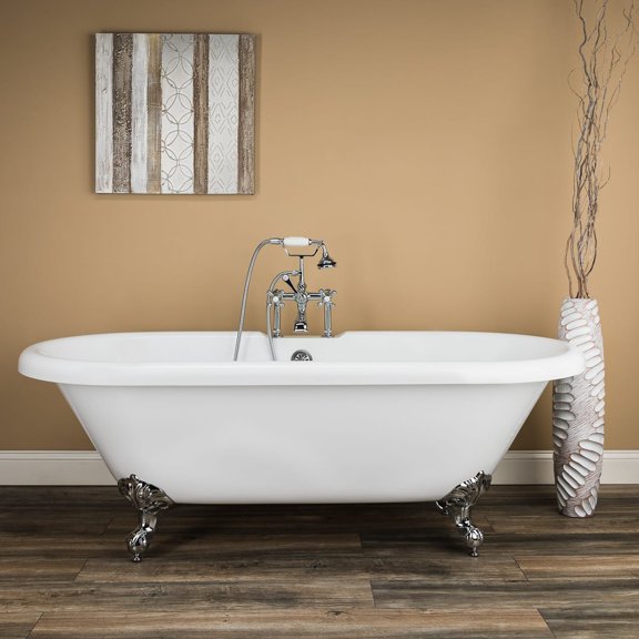 Halifax 70 Inch Acrylic Double Ended Clawfoot Tub - Rim Faucet Drillings - Imperial Ball & Claw Feet