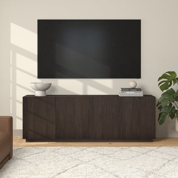 Halifax Rectangular Fluted TV Stand for TV's up to 75" in Alder Brown
