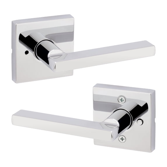 Kwikset Halifax Square Privacy Lever Doorknob Polished Chrome