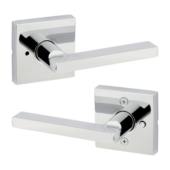 Kwikset Halifax Square Privacy Lever Doorknob Polished Chrome