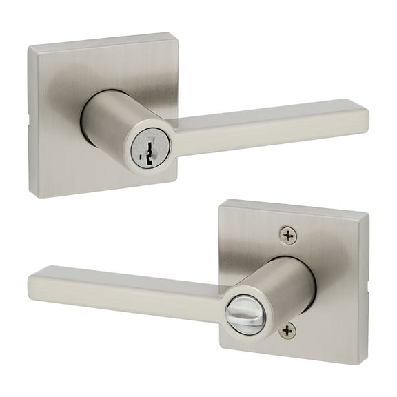 Kwikset Halifax Square Keyed Entry Lever Doorknob with Smartkey Satin Nickel
