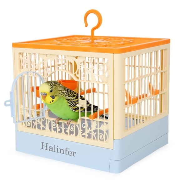 Halinfer 360 Full View Slide-Out Bottom Tray Bird Cage, 2-lb, Blue