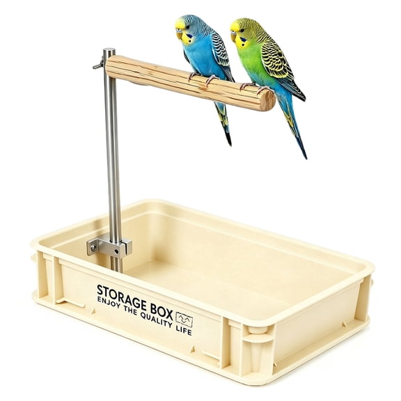Halinfer Indoor Playground Tabletop Training Gym Bird Perch Stand with Plastic Potty Tray, Beige