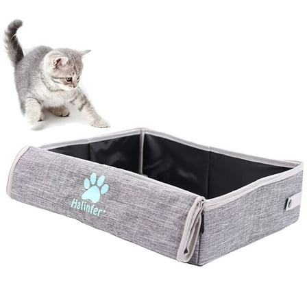 Halinfer Portable Cat Travel Litter Box with Lid, Collapsible Car Cat Litter Box Waterproof and Easy to Clean