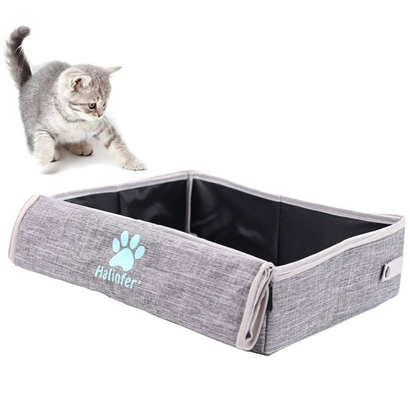 Halinfer Portable Cat Travel Litter Box with Lid, Collapsible Car Cat Litter Box Waterproof and Easy to Clean