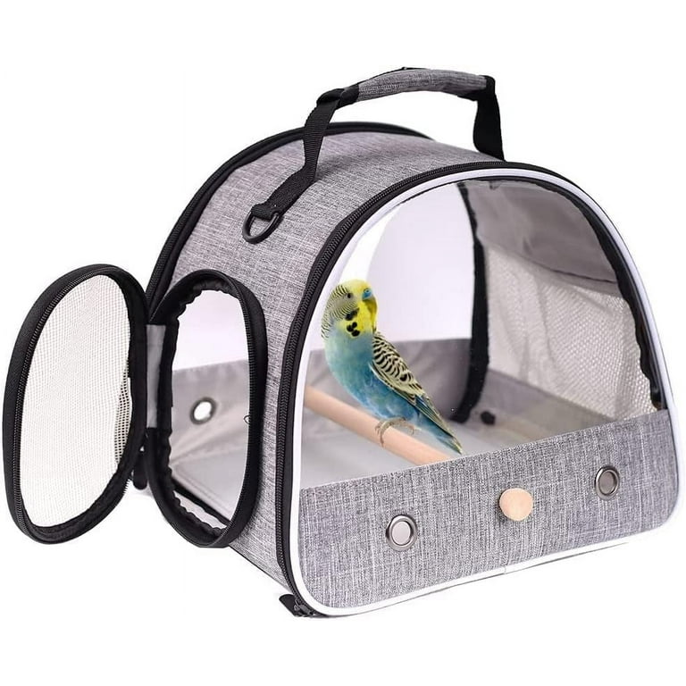 Halinfer Small Bird Carrier Clear Bird Travel Carrier for Parakeet Parrot Cockatiel and Other Small Birds Guinea Pig Bearded Dragon Grey