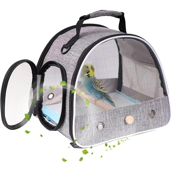 Halinfer Small Bird Carrier, Vented Bird Travel Carrier for Parakeet, Parrot, Cockatiel and Other Small Birds Guinea Pig Bearded Dragon (Grey)