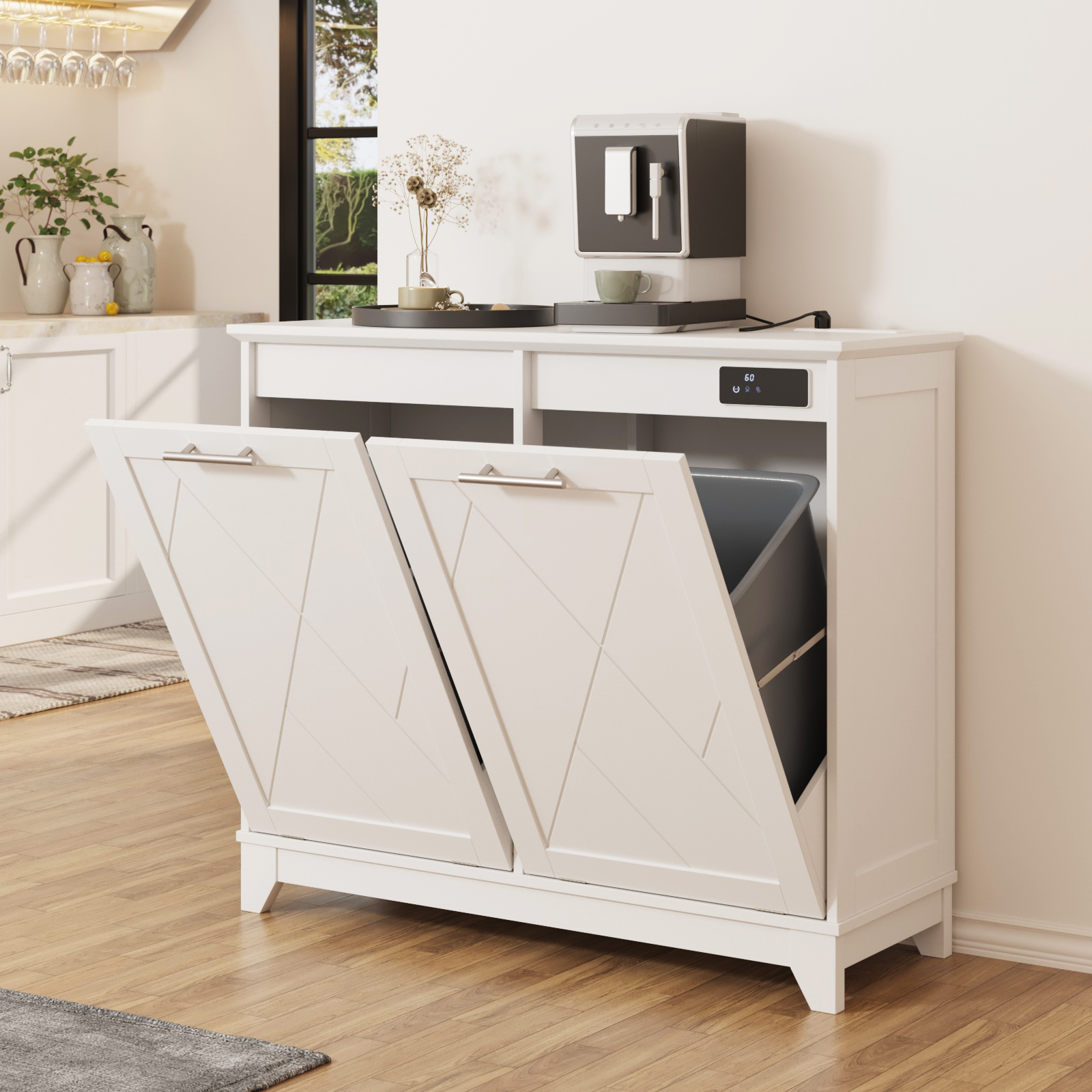 KIGOTY Dual Kitchen Trash Double Tilt Out Trash Can