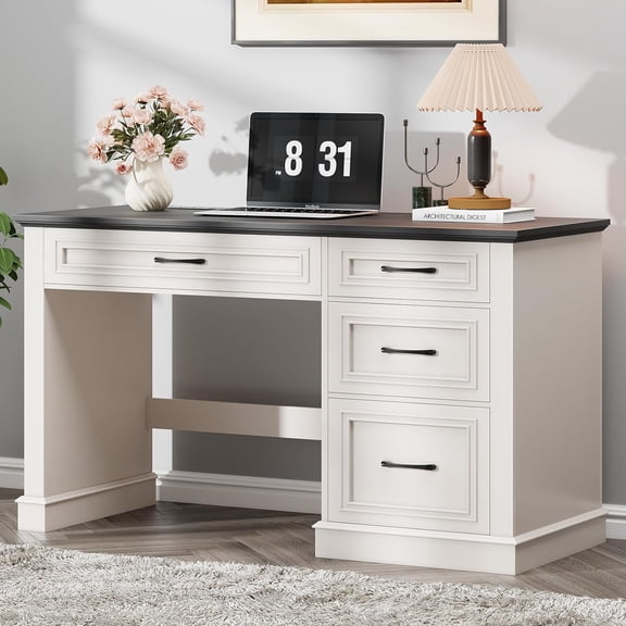 Halitaa Farmhouse 47" Executive Desk, Computer Desk with Drawers and File Drawer, Workstation Computer Desk with Charging Station for Home Office, Study,(Black