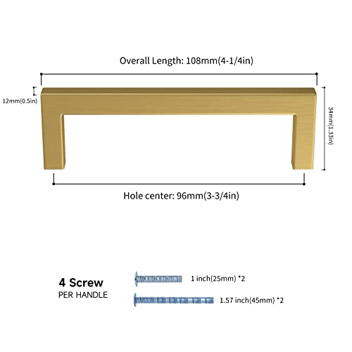 30 Pack Black & Gold Cabinet Pulls - 3-3/4 Inch Hole Spacing, Solid Steel, Matte Finish, For Drawers & Cupboards