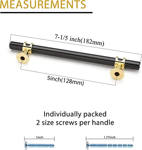 30 Pack Black & Gold Cabinet Pulls - 3-3/4 Inch Hole Spacing, Solid Steel, Matte Finish, For Drawers & Cupboards