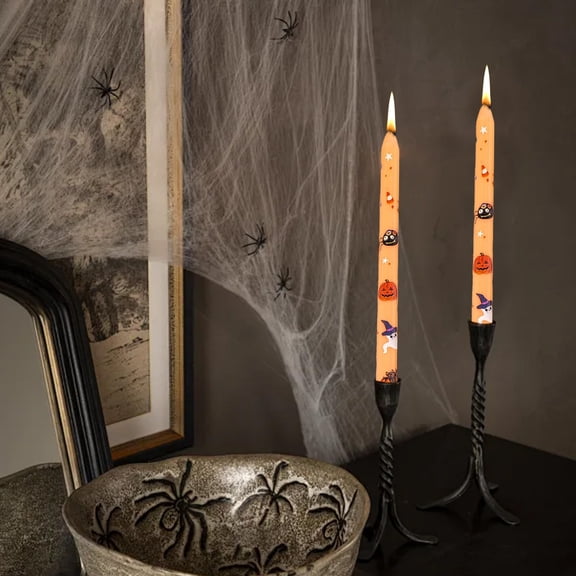 Taicans 2Pcs Halloween Taper Candles - Soy Wax Candles - Decorative 10 Inch Tall Candle Set of 2 Unscented Pumpkin Bat Spider Candlesticks for Dinner Table and Party Decor