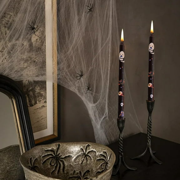 Haliyee 2Pcs Halloween Taper Candles - Soy Wax Candles - Decorative 10 Inch Tall Candle Set of 2 Unscented Pumpkin Bat Spider Candlesticks for Dinner Table and Party Decor