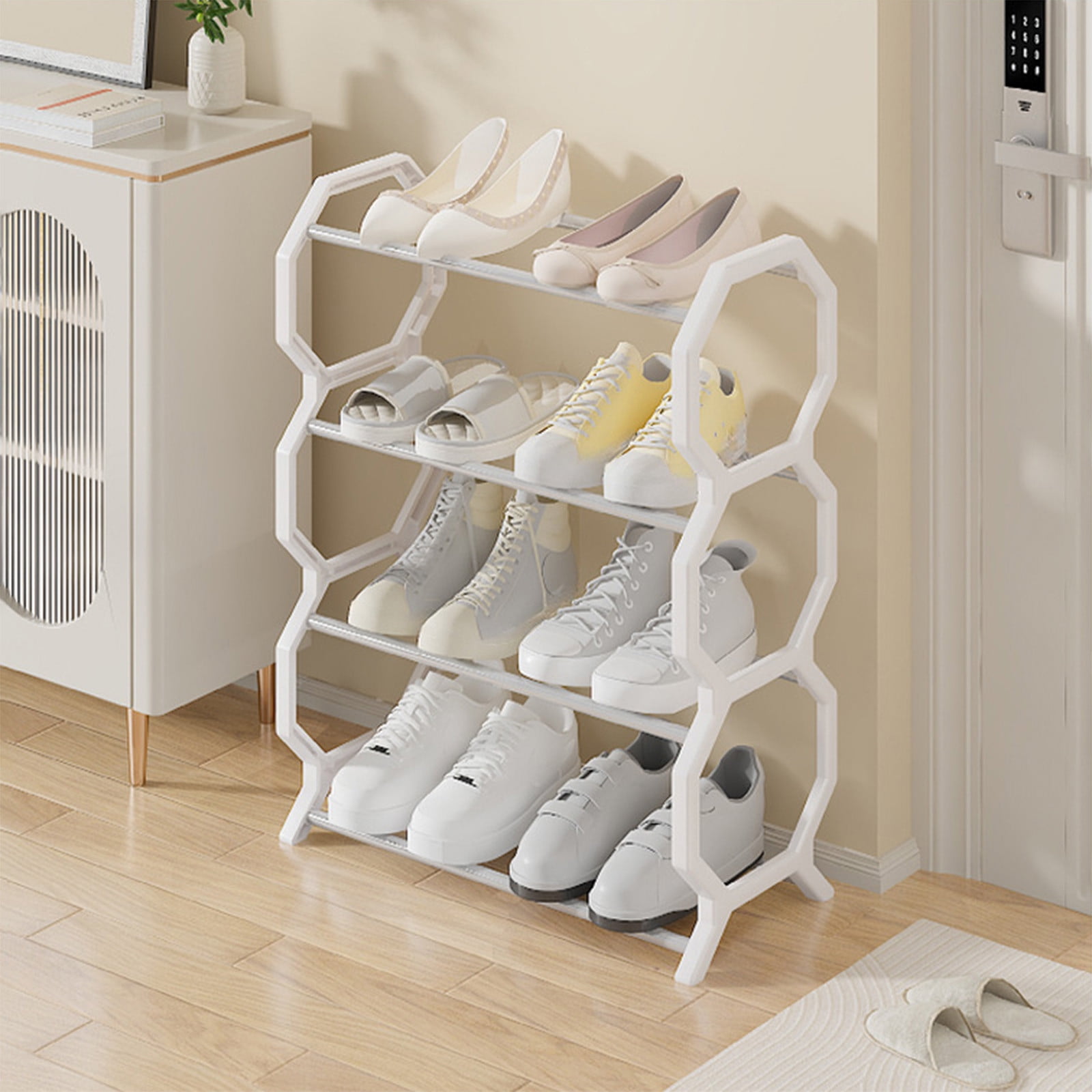 Haliyee 4-Tier Narrow Shoe Rack,Sturdy Shoe Organizer,Metal Tubes ...