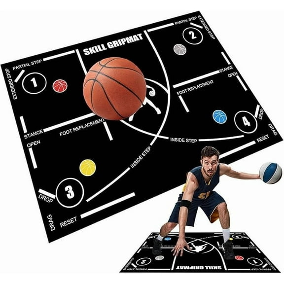 Haliyee Basketball Training Mat 15.7x23.6in,Agility Interlocking Basketball Training Mat,Rubber Basketball Footstep Pad Non-Slip Training System wirh Point Reminder&Pace Ball Control Player Foot Grip